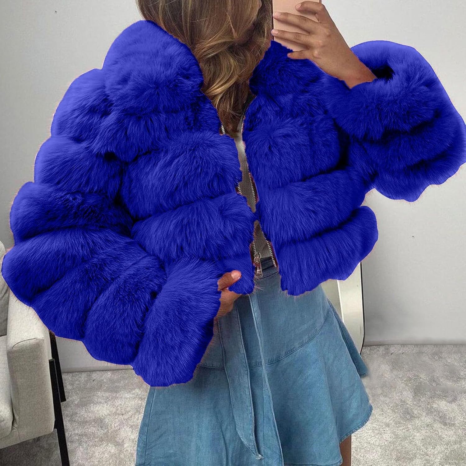 Women's Crop Fur Coat Plain Faux Fur Quilted Jacket Thick Warm Winter Jacket Teenager Girls Fur Jacket Zip Up Jacket Coat Faux Fur Jacket Long Sleeve Winter Coat Cuddly Jacket Winter Fur Coat