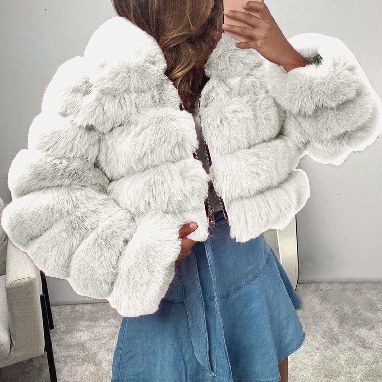 Women's Crop Fur Coat Plain Faux Fur Quilted Jacket Thick Warm Winter Jacket Teenager Girls Fur Jacket Zip Up Jacket Coat Faux Fur Jacket Long Sleeve Winter Coat Cuddly Jacket Winter Fur Coat