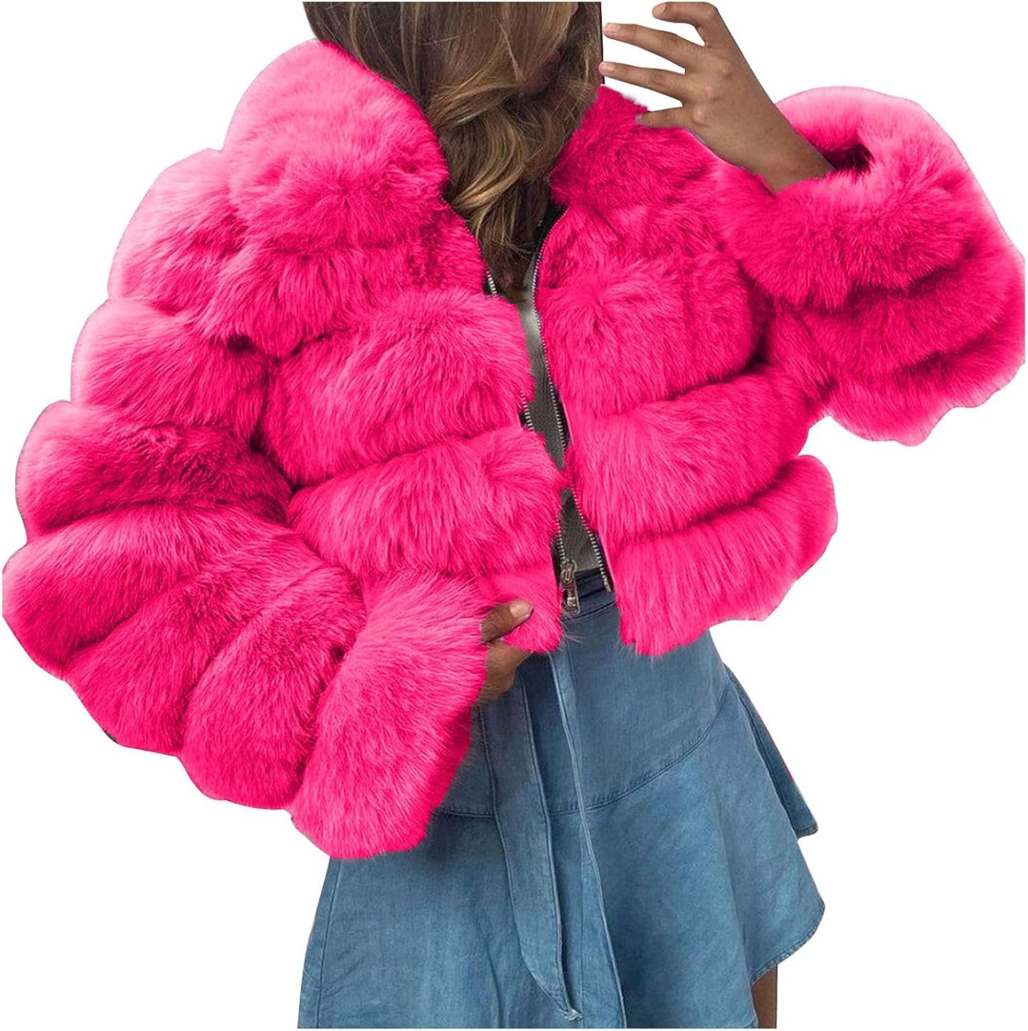 Women's Crop Fur Coat Plain Faux Fur Quilted Jacket Thick Warm Winter Jacket Teenager Girls Fur Jacket Zip Up Jacket Coat Faux Fur Jacket Long Sleeve Winter Coat Cuddly Jacket Winter Fur Coat