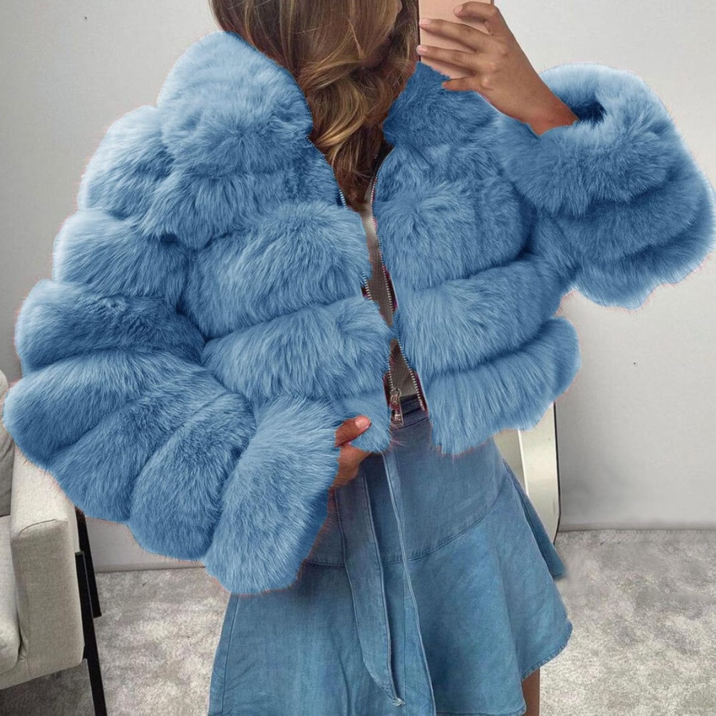 Women's Crop Fur Coat Plain Faux Fur Quilted Jacket Thick Warm Winter Jacket Teenager Girls Fur Jacket Zip Up Jacket Coat Faux Fur Jacket Long Sleeve Winter Coat Cuddly Jacket Winter Fur Coat