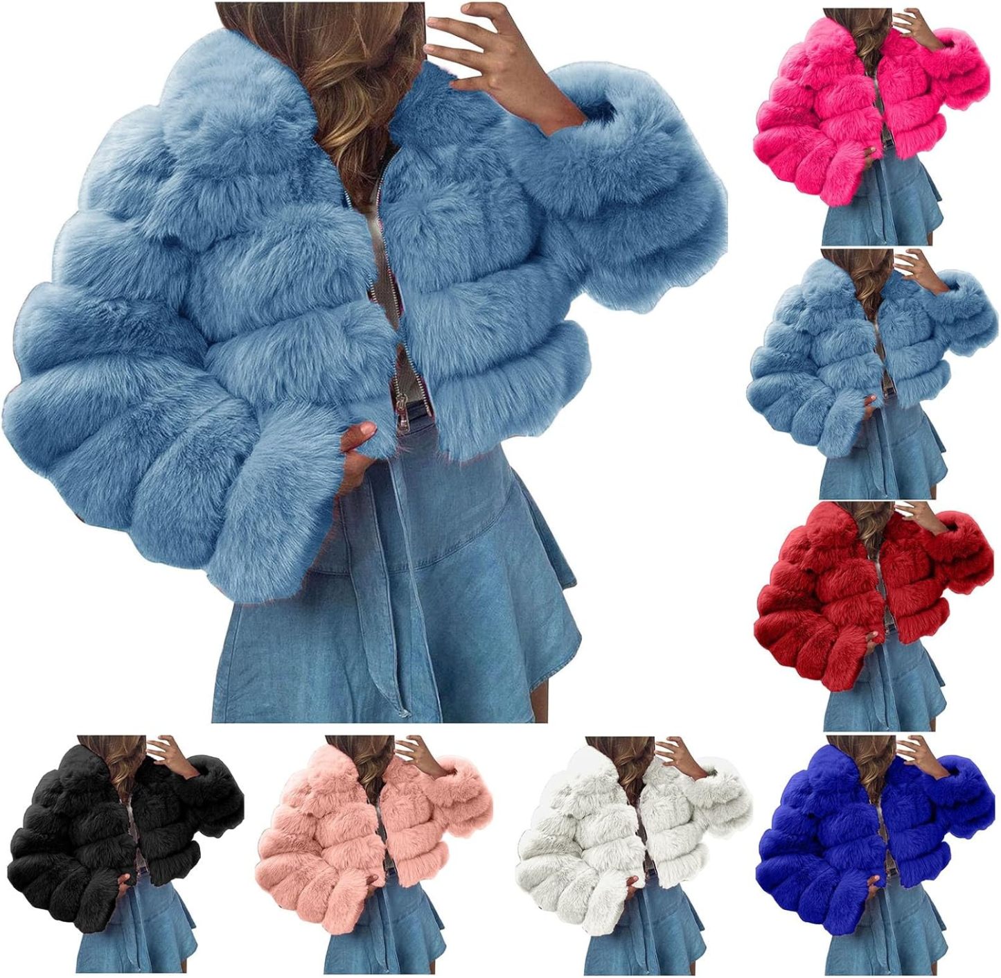 Women's Crop Fur Coat Plain Faux Fur Quilted Jacket Thick Warm Winter Jacket Teenager Girls Fur Jacket Zip Up Jacket Coat Faux Fur Jacket Long Sleeve Winter Coat Cuddly Jacket Winter Fur Coat