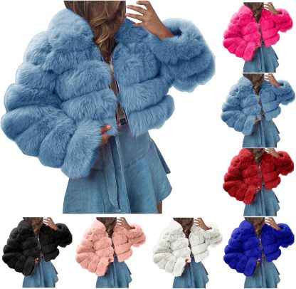 Women's Crop Fur Coat Plain Faux Fur Quilted Jacket Thick Warm Winter Jacket Teenager Girls Fur Jacket Zip Up Jacket Coat Faux Fur Jacket Long Sleeve Winter Coat Cuddly Jacket Winter Fur Coat
