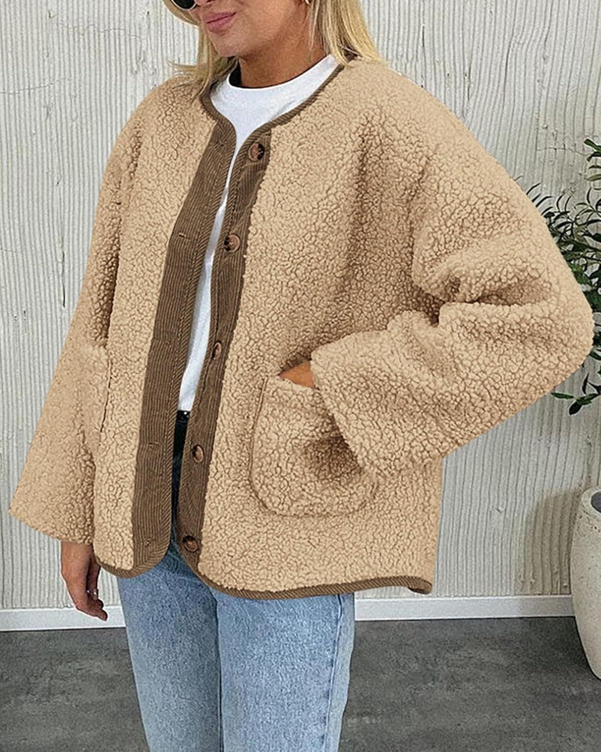 Women's Warm Winter Coats Casual Long Sleeve Button up Fuzzy Sherpa Fleece Jackets Outerwear