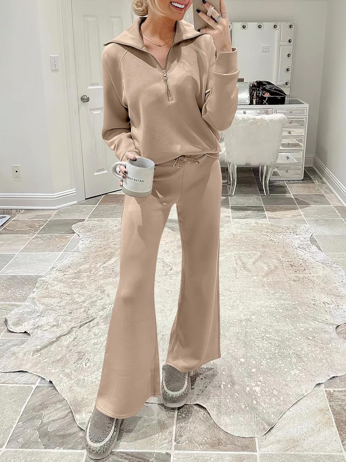 ANRABESS Women 2 Piece Outfits Sweatsuit Oversized Sweatshirt Sweatpants Tracksuit Sweat Lounge Matching Set 2024 Fall Trendy