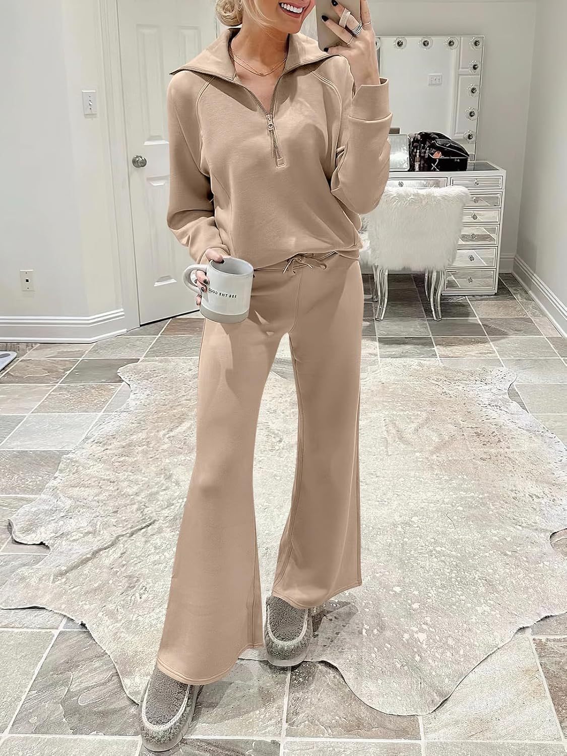 ANRABESS Women 2 Piece Outfits Sweatsuit Oversized Sweatshirt Sweatpants Tracksuit Sweat Lounge Matching Set 2024 Fall Trendy