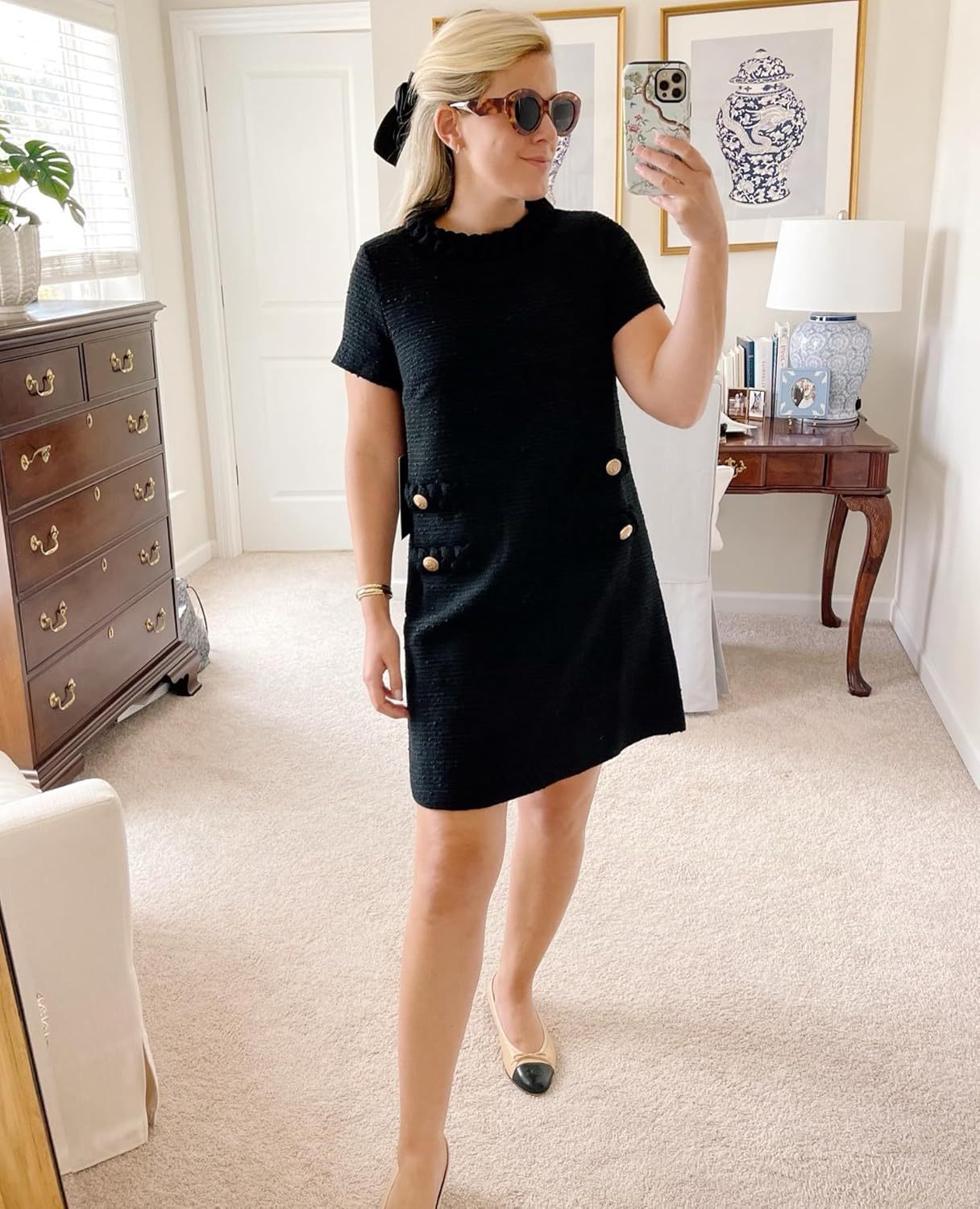 ✨HOT SALE✨2025 NEW Womens Tweed Jackie Dress Elegant Crew Neck Short Sleeve Button Bodycon Mini Dress