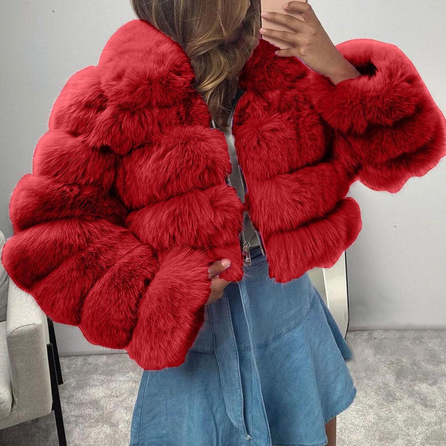 Women's Crop Fur Coat Plain Faux Fur Quilted Jacket Thick Warm Winter Jacket Teenager Girls Fur Jacket Zip Up Jacket Coat Faux Fur Jacket Long Sleeve Winter Coat Cuddly Jacket Winter Fur Coat