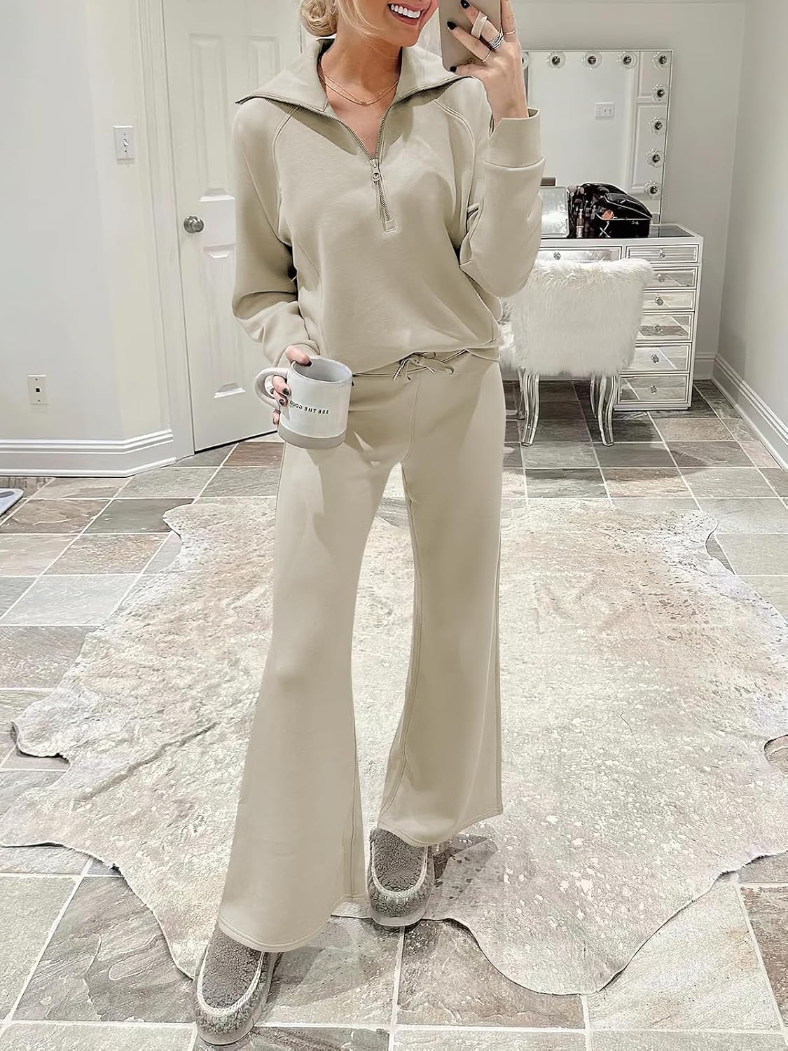 ANRABESS Women 2 Piece Outfits Sweatsuit Oversized Sweatshirt Sweatpants Tracksuit Sweat Lounge Matching Set 2024 Fall Trendy