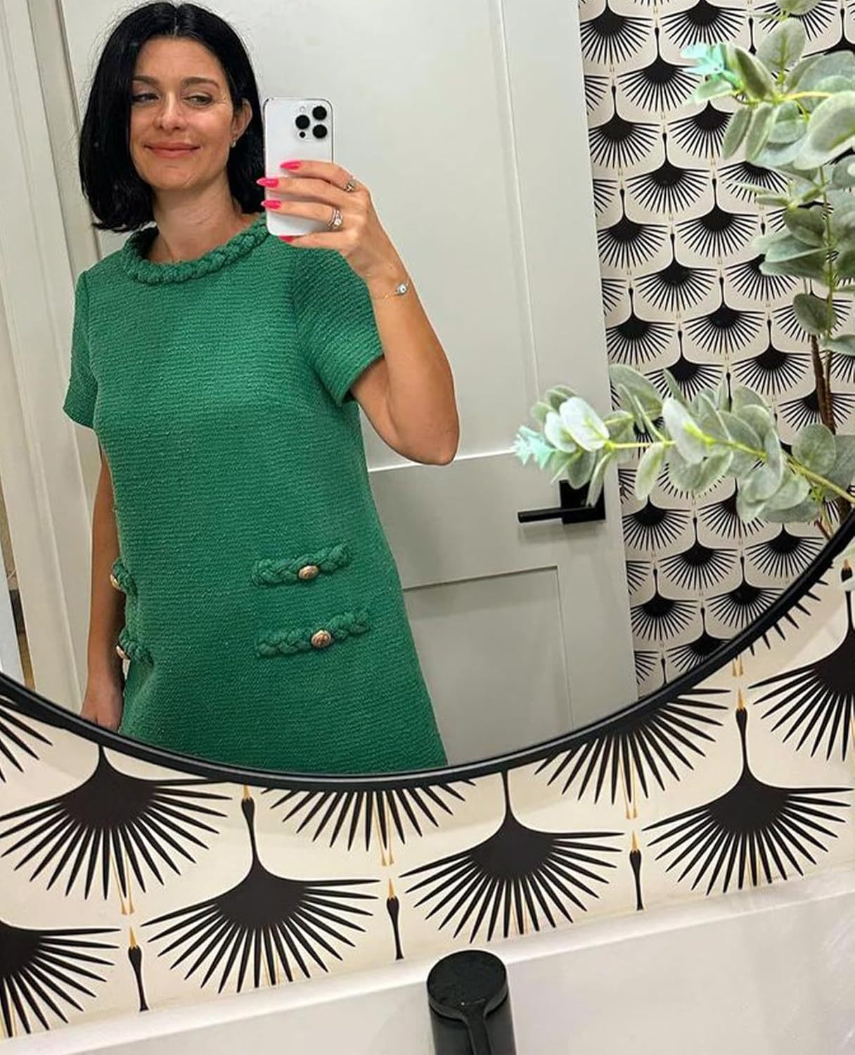 ✨HOT SALE✨2025 NEW Womens Tweed Jackie Dress Elegant Crew Neck Short Sleeve Button Bodycon Mini Dress