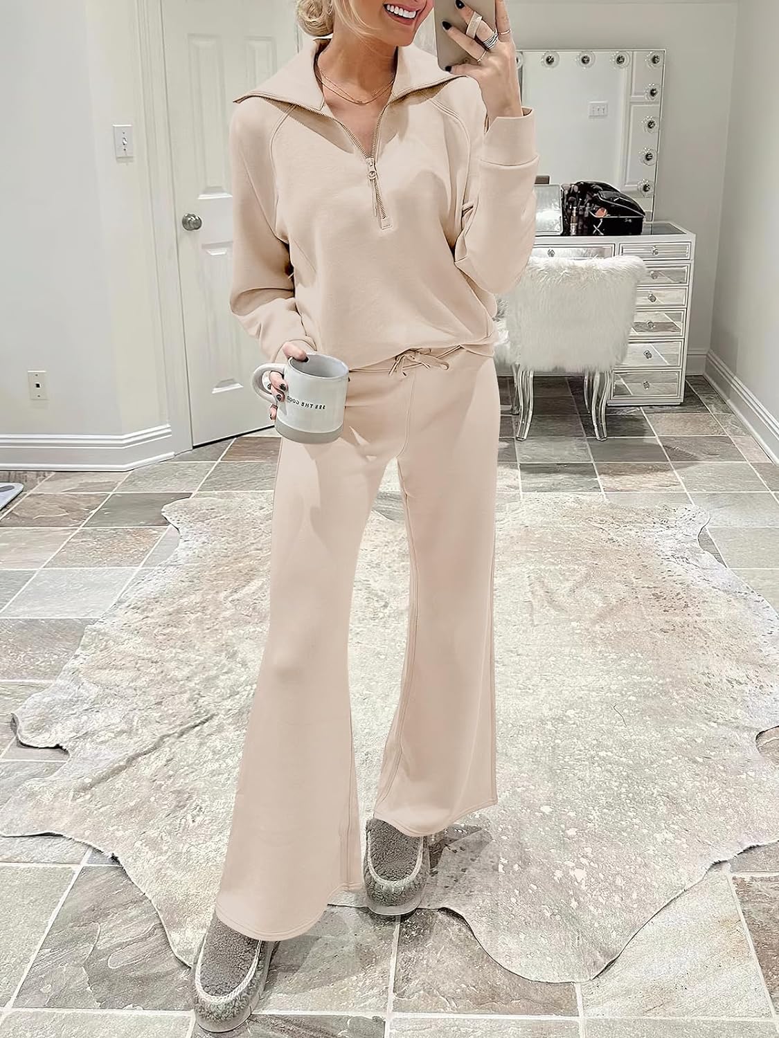 ANRABESS Women 2 Piece Outfits Sweatsuit Oversized Sweatshirt Sweatpants Tracksuit Sweat Lounge Matching Set 2024 Fall Trendy