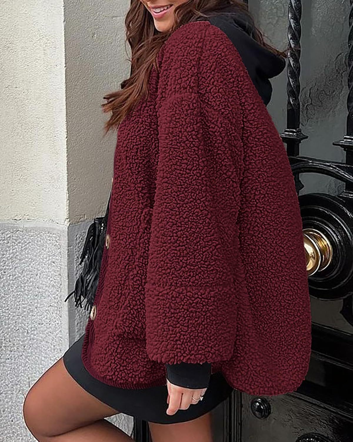 Women's Warm Winter Coats Casual Long Sleeve Button up Fuzzy Sherpa Fleece Jackets Outerwear