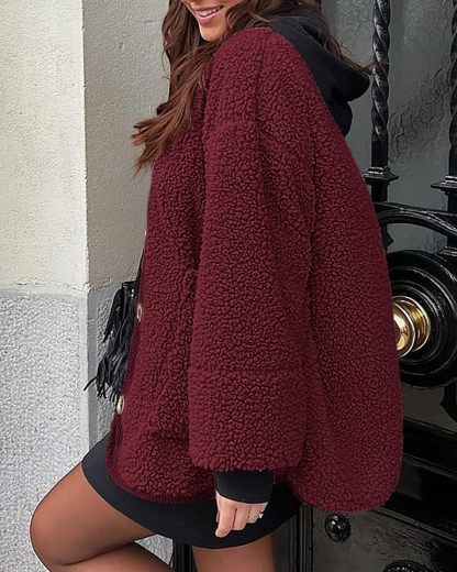 Women's Warm Winter Coats Casual Long Sleeve Button up Fuzzy Sherpa Fleece Jackets Outerwear