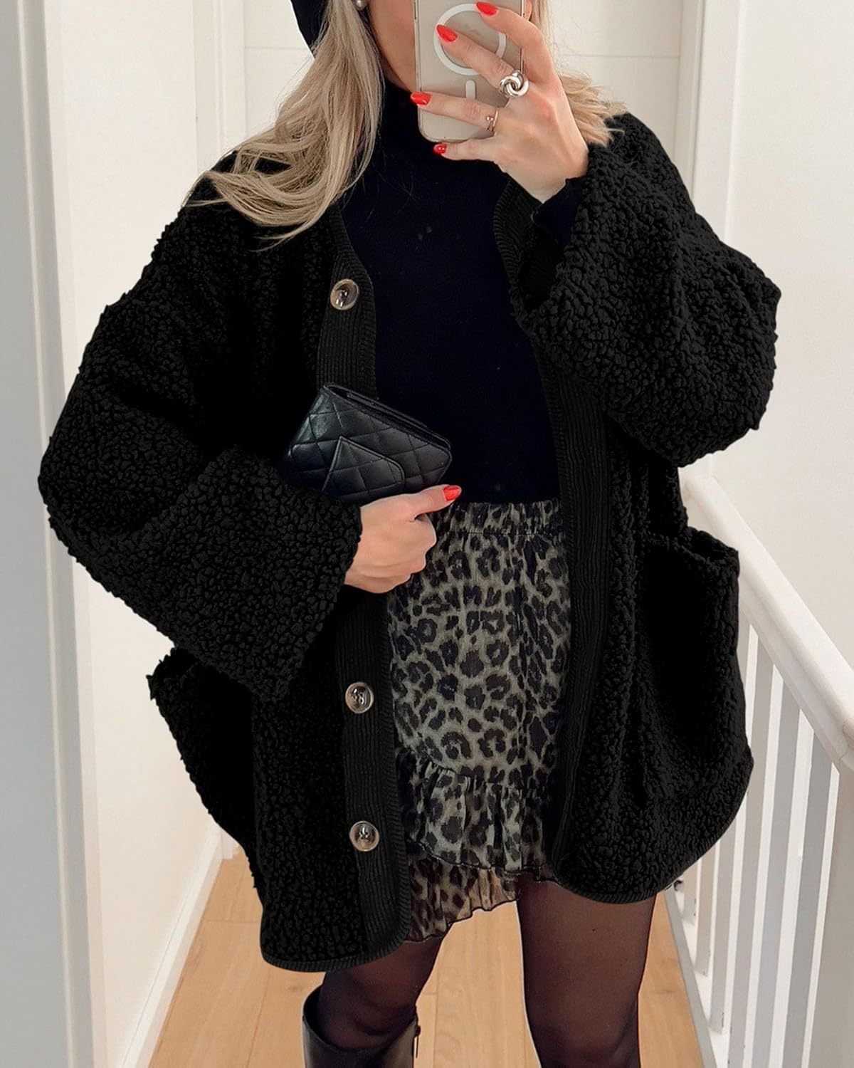 Women's Warm Winter Coats Casual Long Sleeve Button up Fuzzy Sherpa Fleece Jackets Outerwear