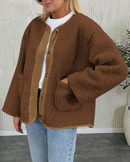 Women's Warm Winter Coats Casual Long Sleeve Button up Fuzzy Sherpa Fleece Jackets Outerwear