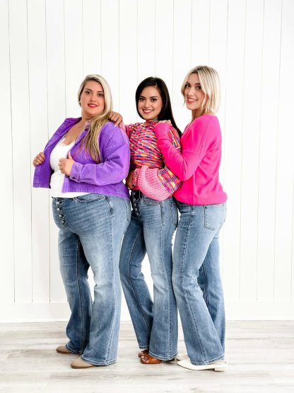 Mid Rise Button Fly Bootcut Jeans (Buy 2 Free Shipping)
