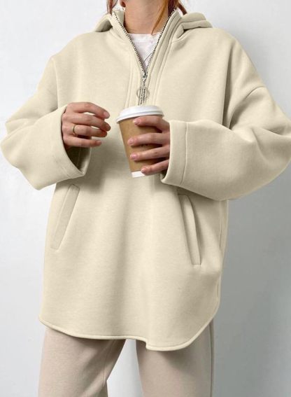 Women's Oversized Long Sleeve Half Zip Hoodie