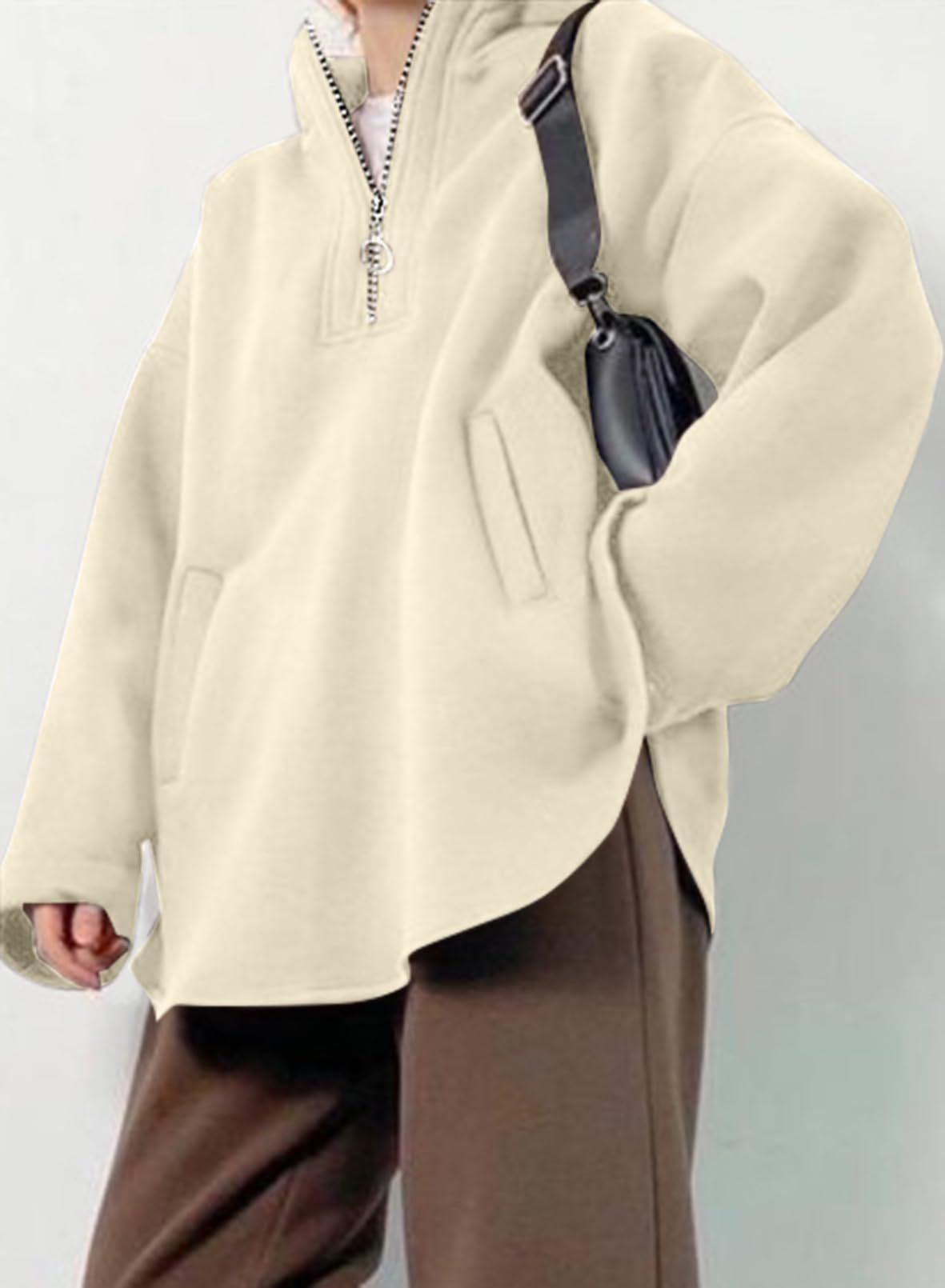 Women's Oversized Long Sleeve Half Zip Hoodie