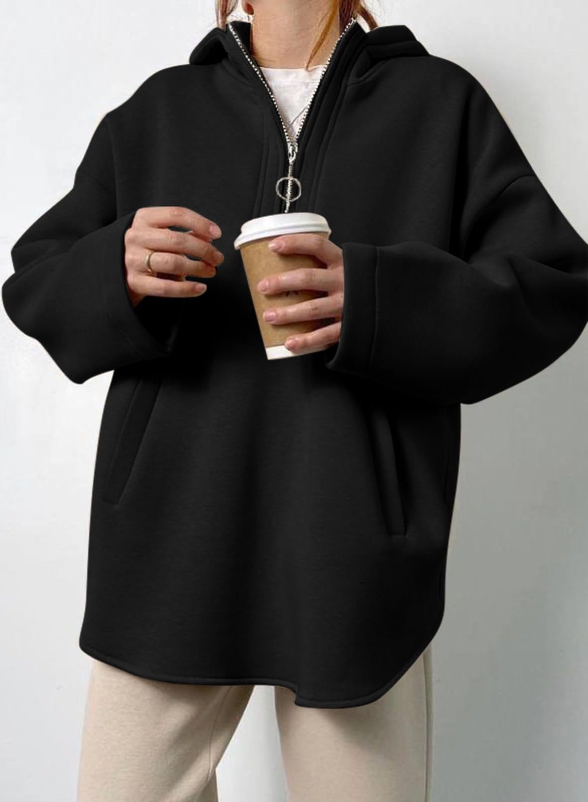 Women's Oversized Long Sleeve Half Zip Hoodie
