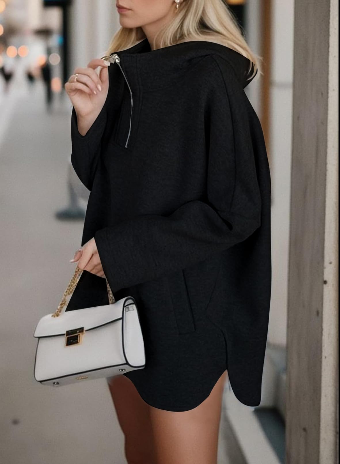 Women's Oversized Long Sleeve Half Zip Hoodie