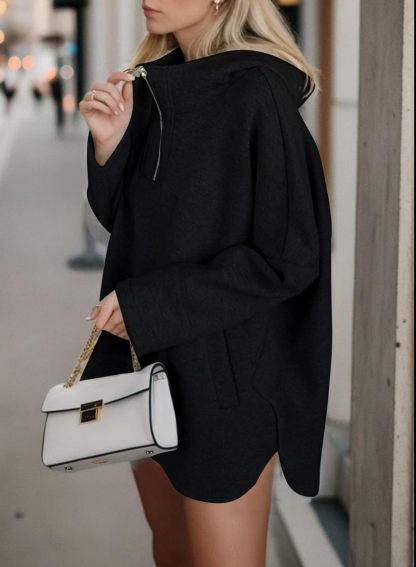 Women's Oversized Long Sleeve Half Zip Hoodie
