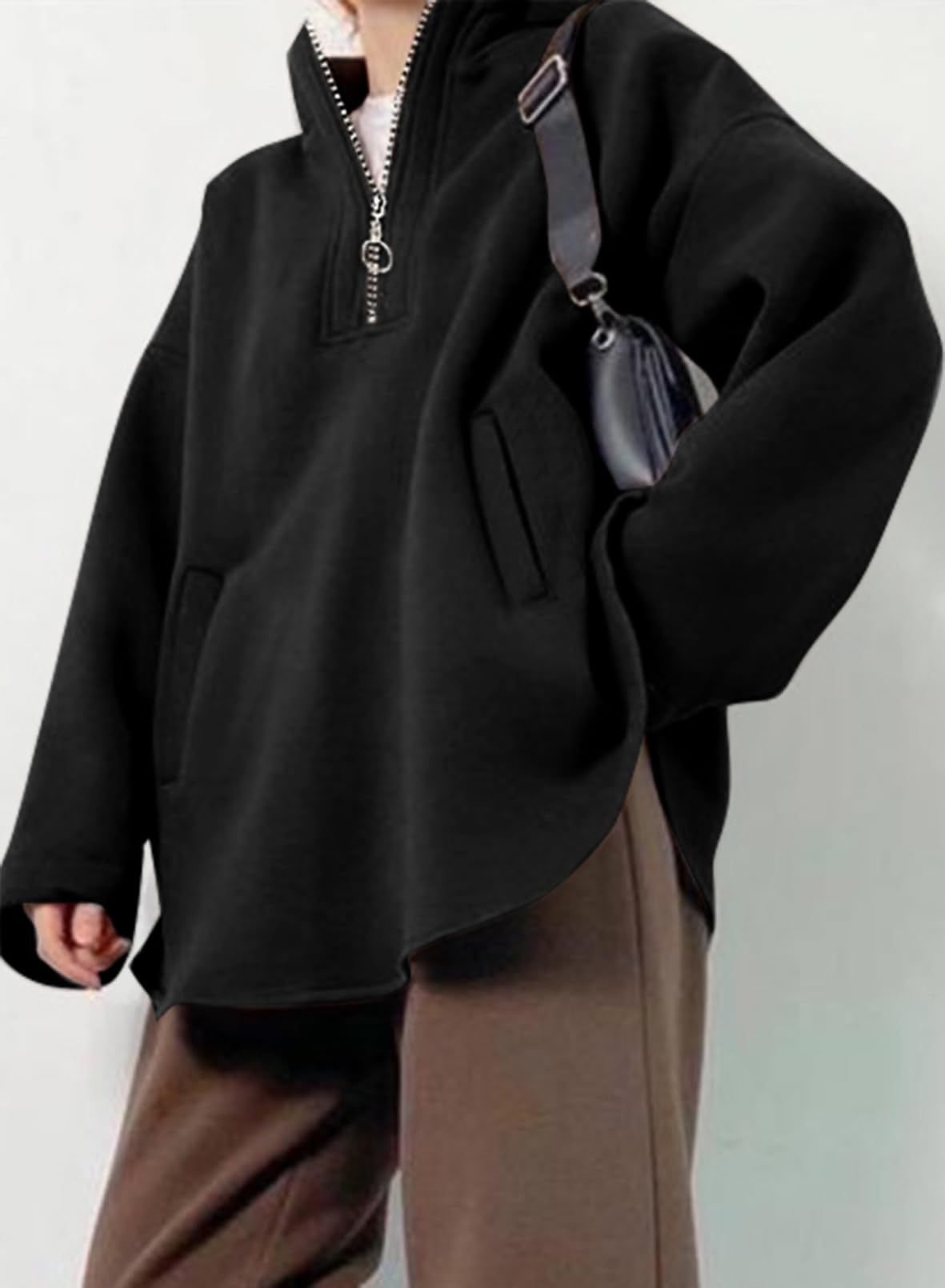 Women's Oversized Long Sleeve Half Zip Hoodie