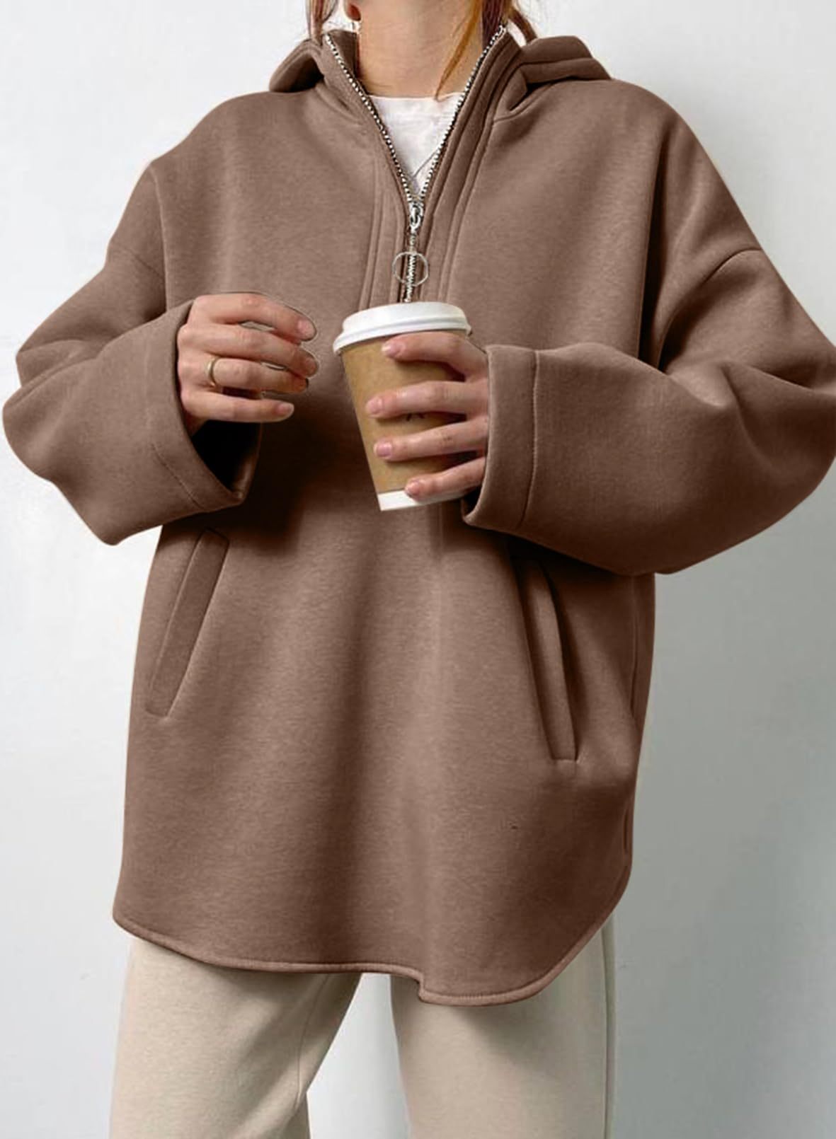 Women's Oversized Long Sleeve Half Zip Hoodie