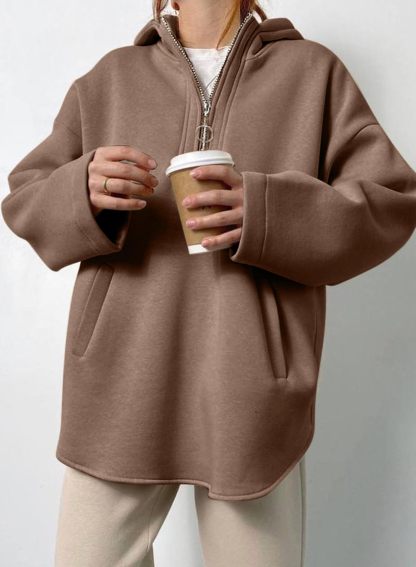 Women's Oversized Long Sleeve Half Zip Hoodie