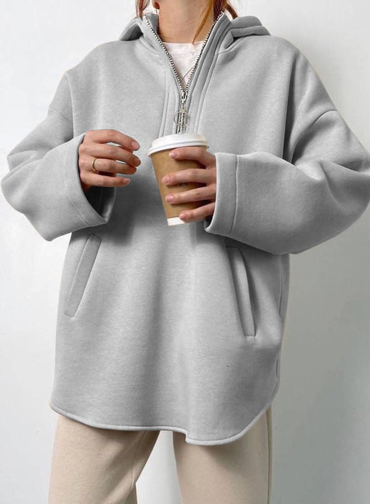 Women's Oversized Long Sleeve Half Zip Hoodie