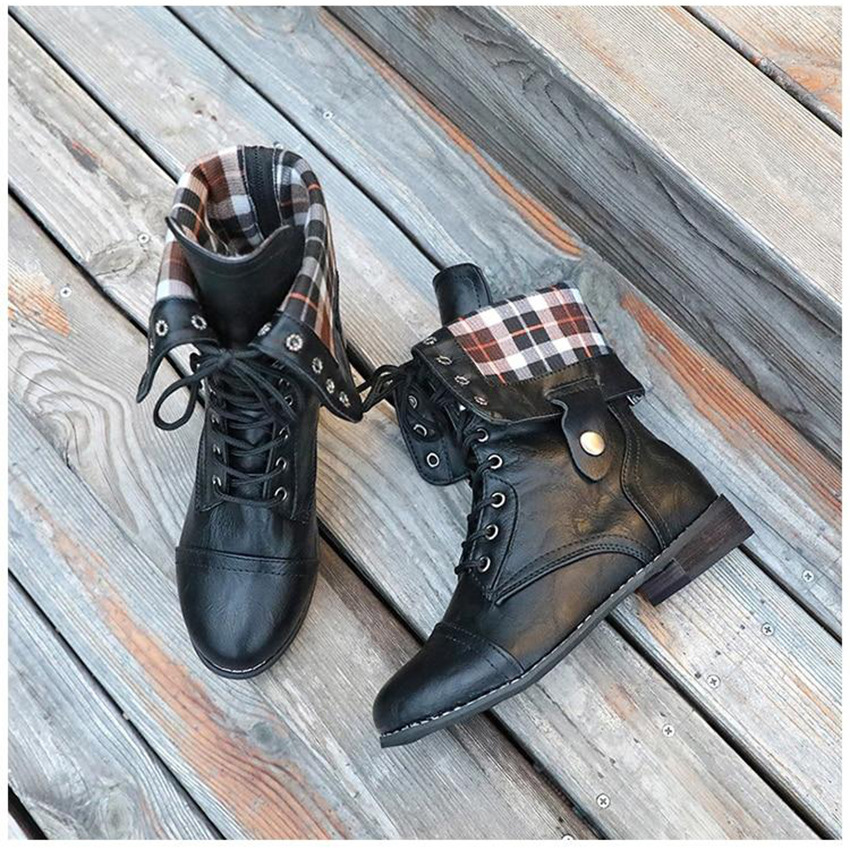 New Women's Round Toe High Flat Heel Martin Boots Flat Heel