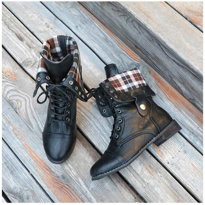New Women's Round Toe High Flat Heel Martin Boots Flat Heel