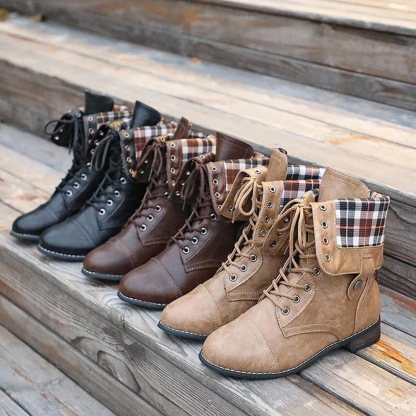 New Women's Round Toe High Flat Heel Martin Boots Flat Heel