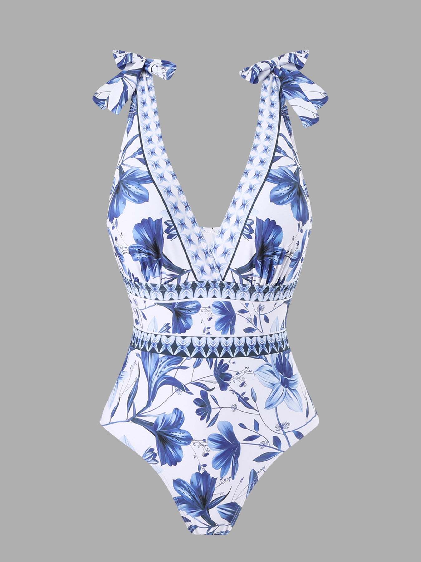 Blue And White Porcelain Swimsuit Wrap Skirt Suits