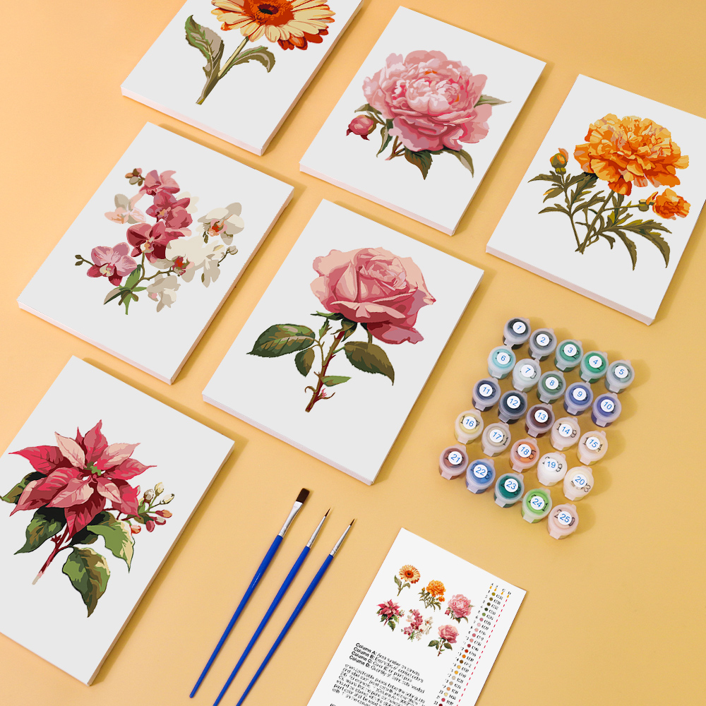 6 pieces, flower mini digital painting set, 15x20cm/5.9x7.8 inches, handmade, suitable for family leisure, is the perfect gift for family and friends.