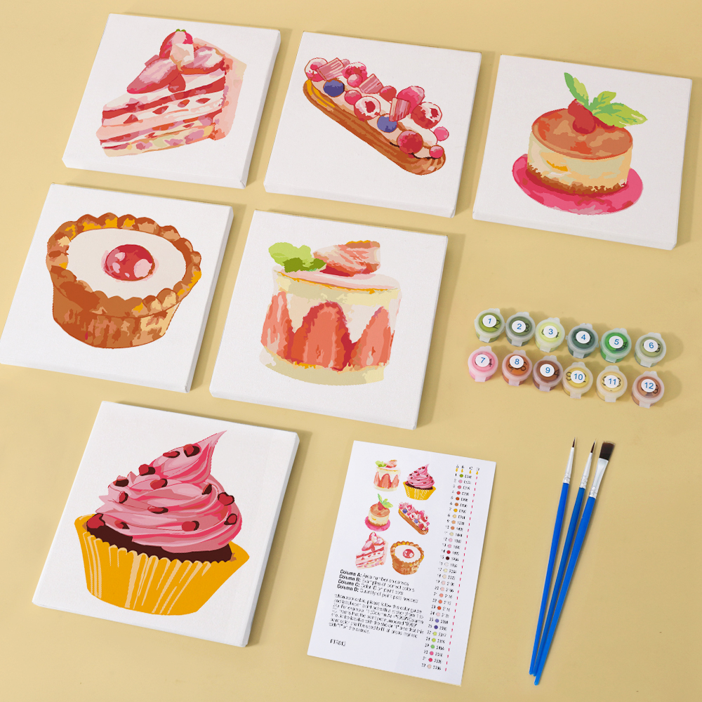 6 pieces, cake desktop accessories digital mini painting set, 15x15cm/5.9x5.9 inches, handmade for family leisure, perfect gift for friends and family.