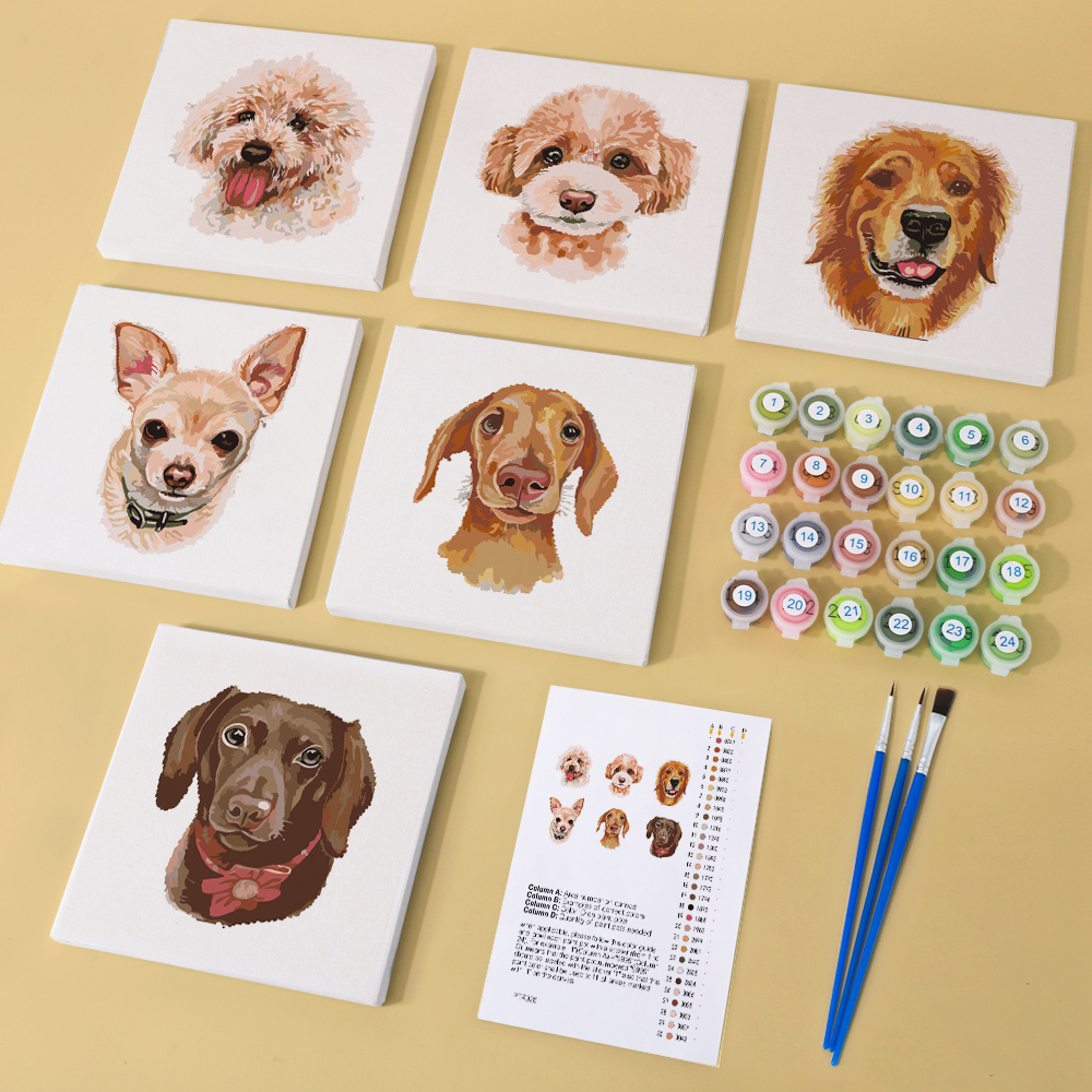6 pieces, cute dog accessory digital mini painted set, 15x15cm/5.9x5.9 inches, handmade for home leisure, perfect gift for family and friends.