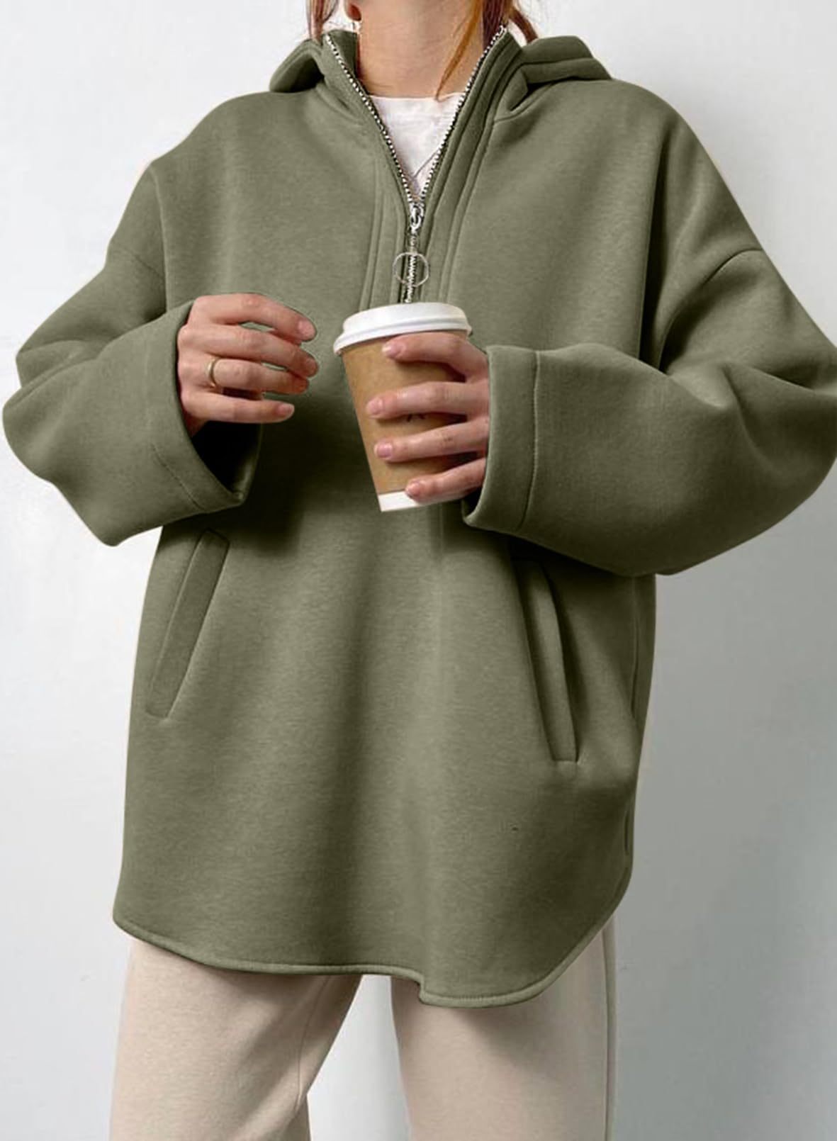 Women's Oversized Long Sleeve Half Zip Hoodie