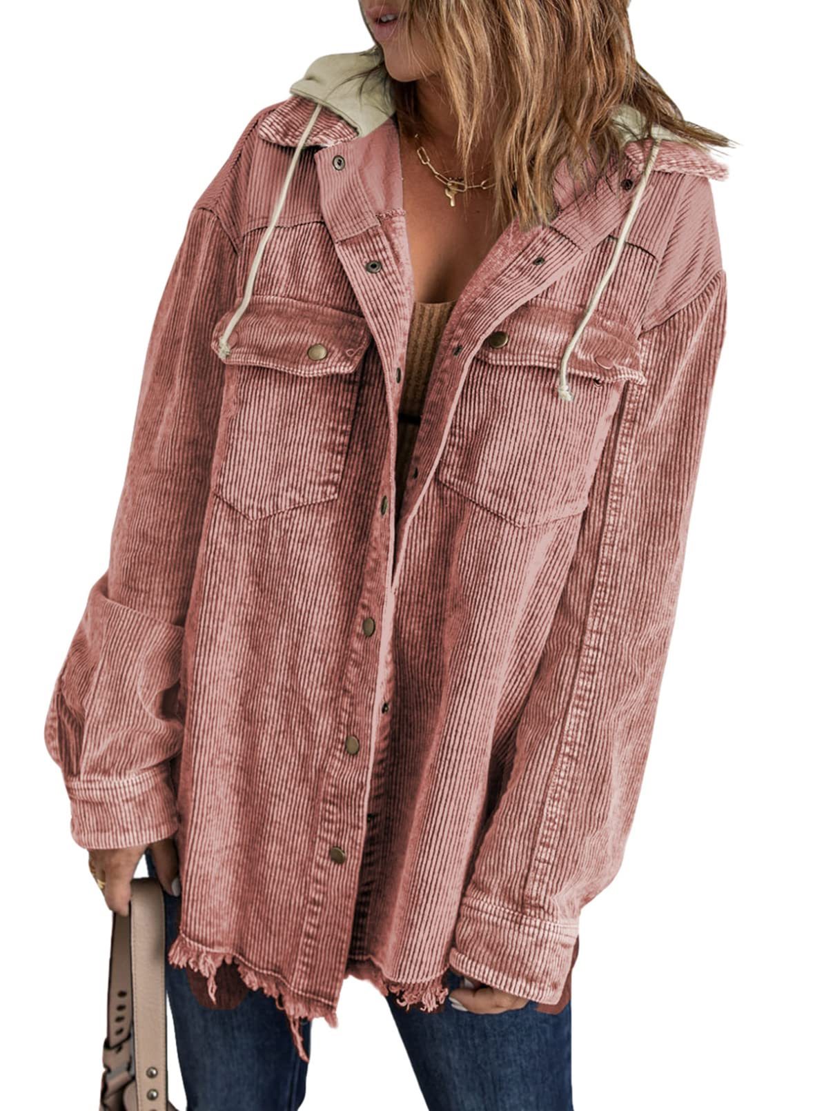 Fall Long Sleeve Button Down Color Block Corduroy Hooded Jacket(BUY 2 10% OFF)