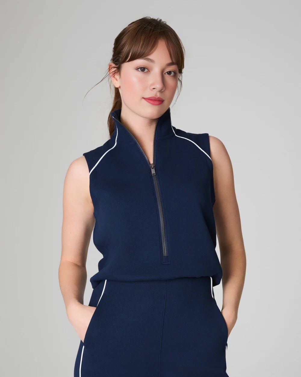 Modal Pique Sleeveless Mockneck Jumpsuit (Buy 2 Free Shipping)