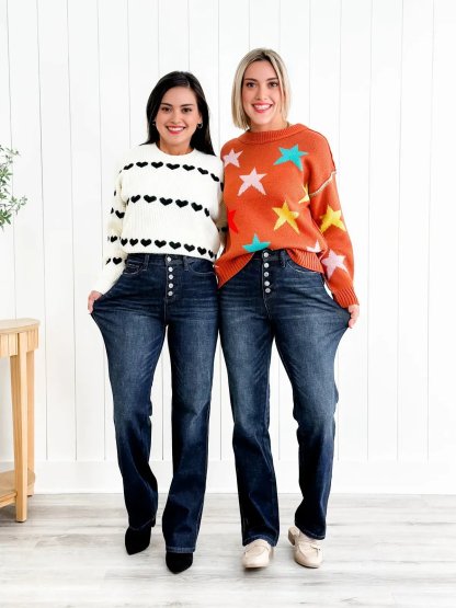 Mid Rise Button Fly Bootcut Jeans (Buy 2 Free Shipping)