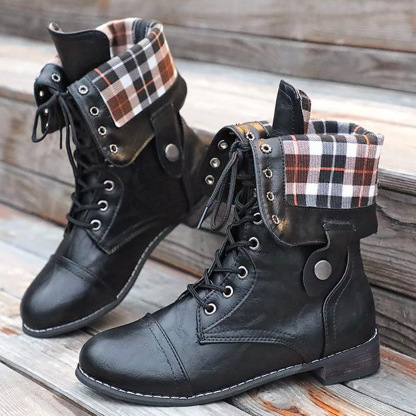 New Women's Round Toe High Flat Heel Martin Boots Flat Heel