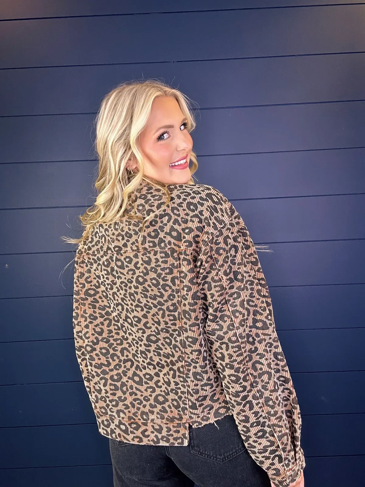 2025 Vintage Latte Leopard Washed Corduroy Jacket With Distressed Hem