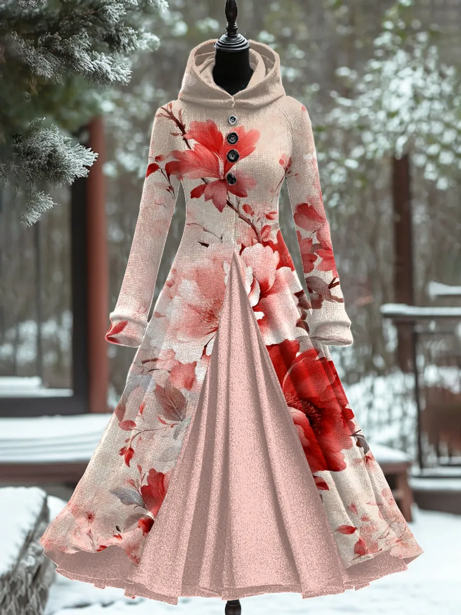 Art Print Vintage Elegant Long Sleeve Maxi Dress