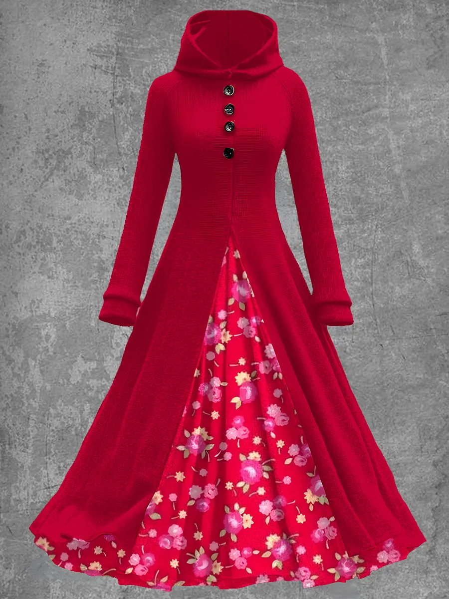 Art Print Vintage Elegant Long Sleeve Maxi Dress