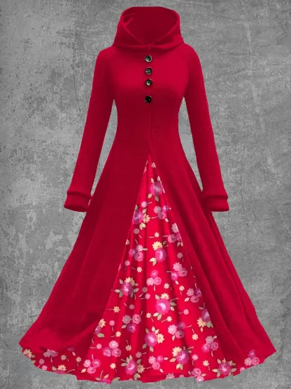 Art Print Vintage Elegant Long Sleeve Maxi Dress
