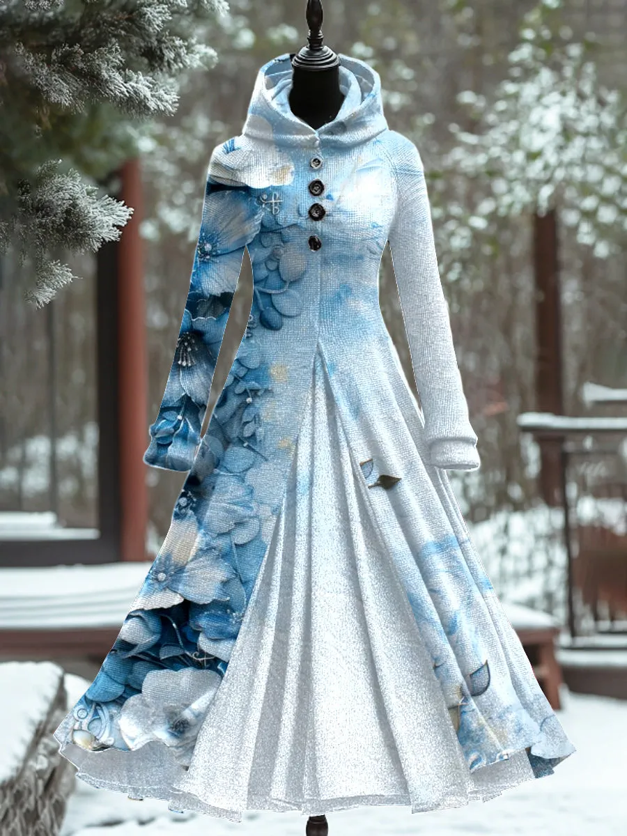 Art Print Vintage Elegant Long Sleeve Maxi Dress
