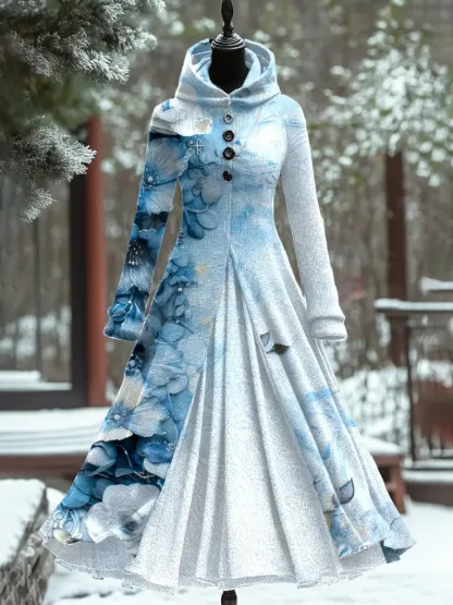 Art Print Vintage Elegant Long Sleeve Maxi Dress