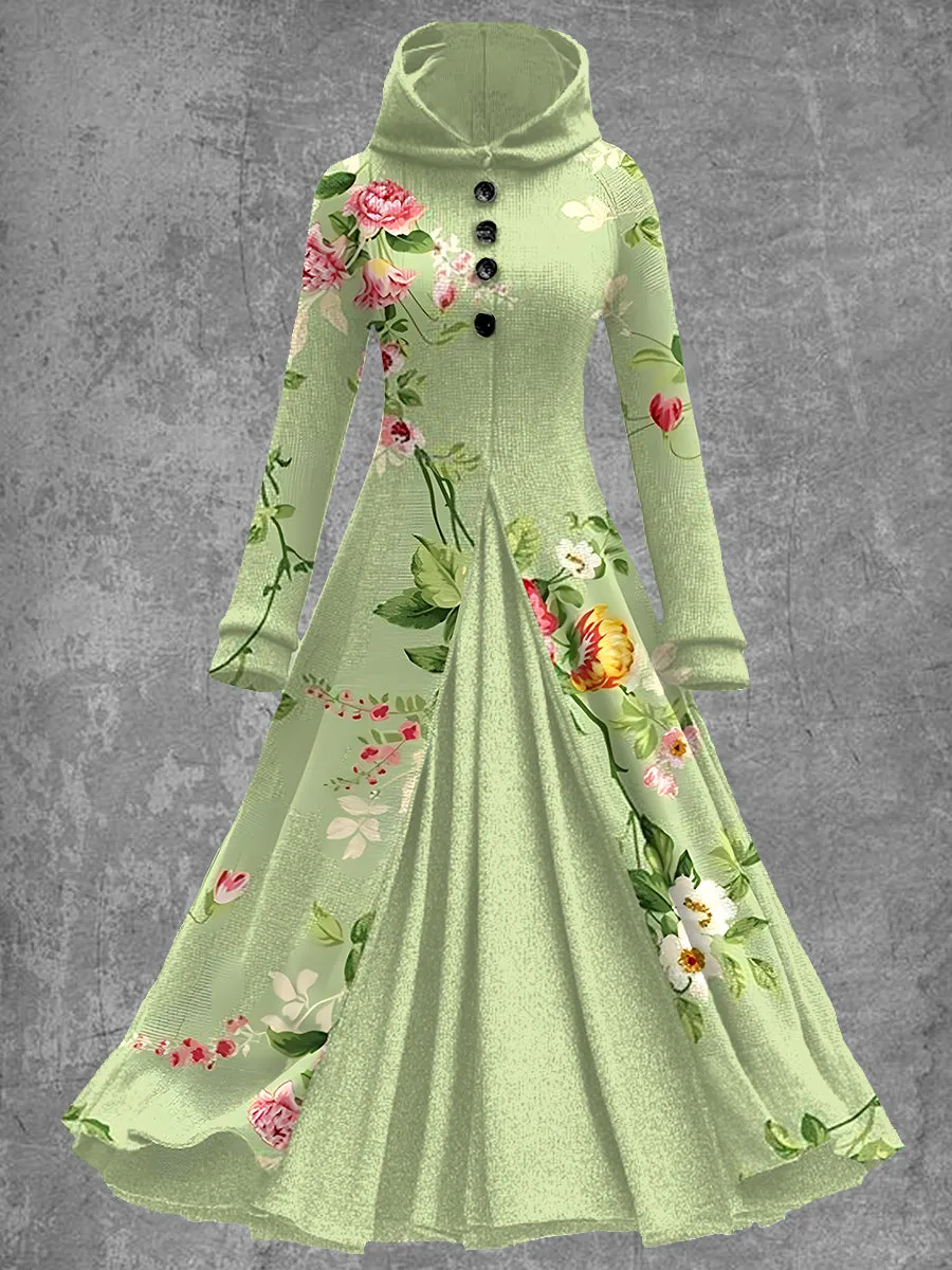 Art Print Vintage Elegant Long Sleeve Maxi Dress