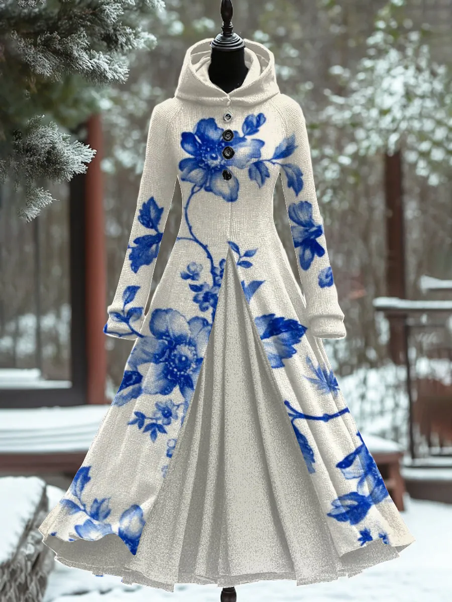 Art Print Vintage Elegant Long Sleeve Maxi Dress