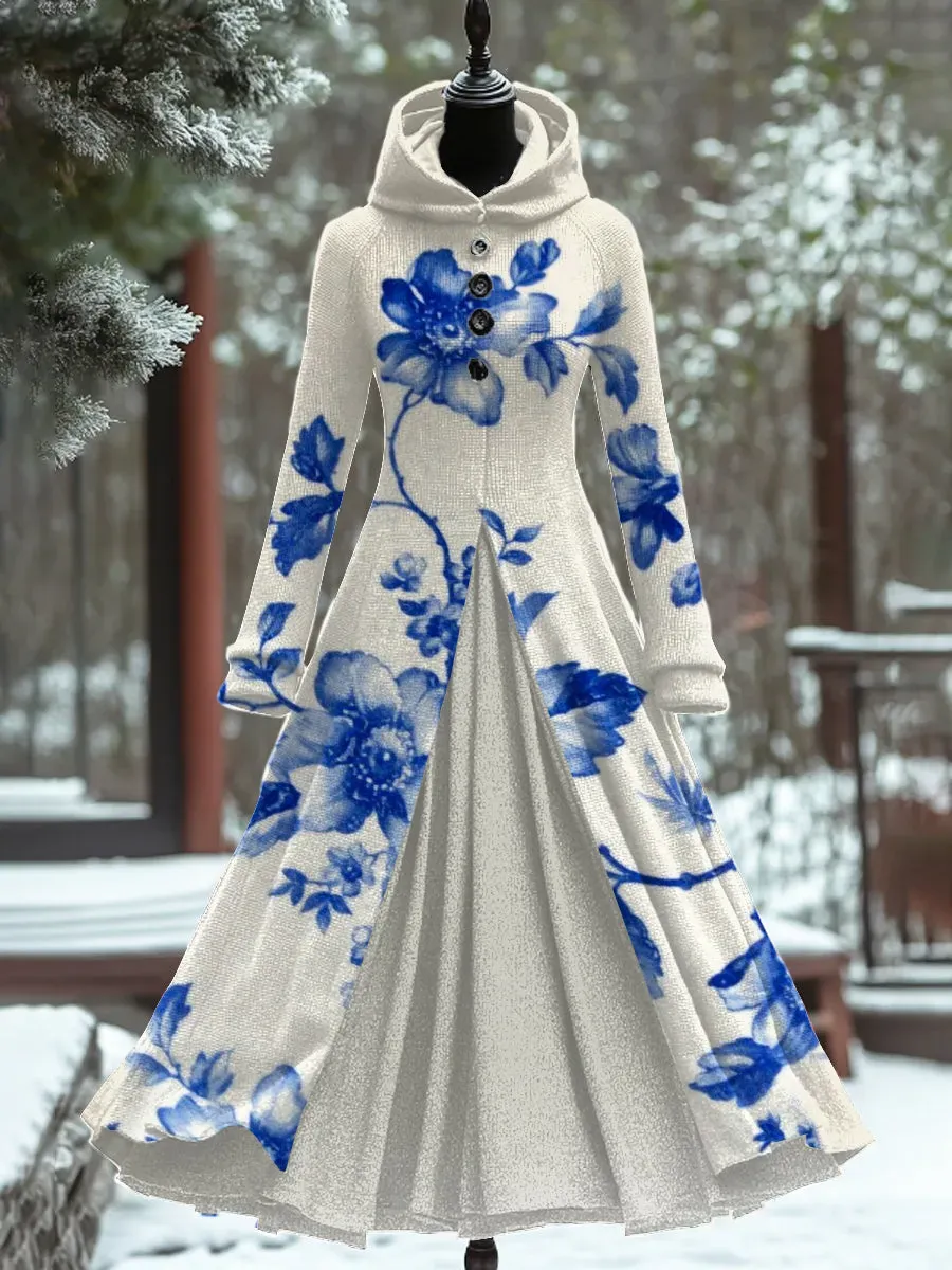 Art Print Vintage Elegant Long Sleeve Maxi Dress