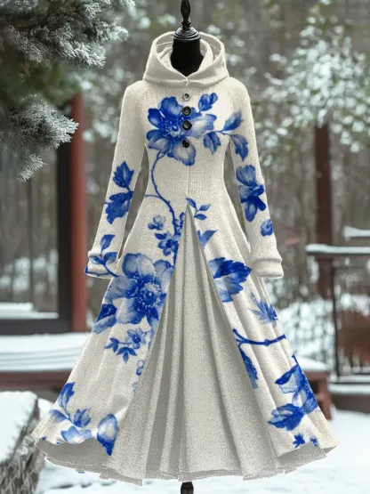 Art Print Vintage Elegant Long Sleeve Maxi Dress